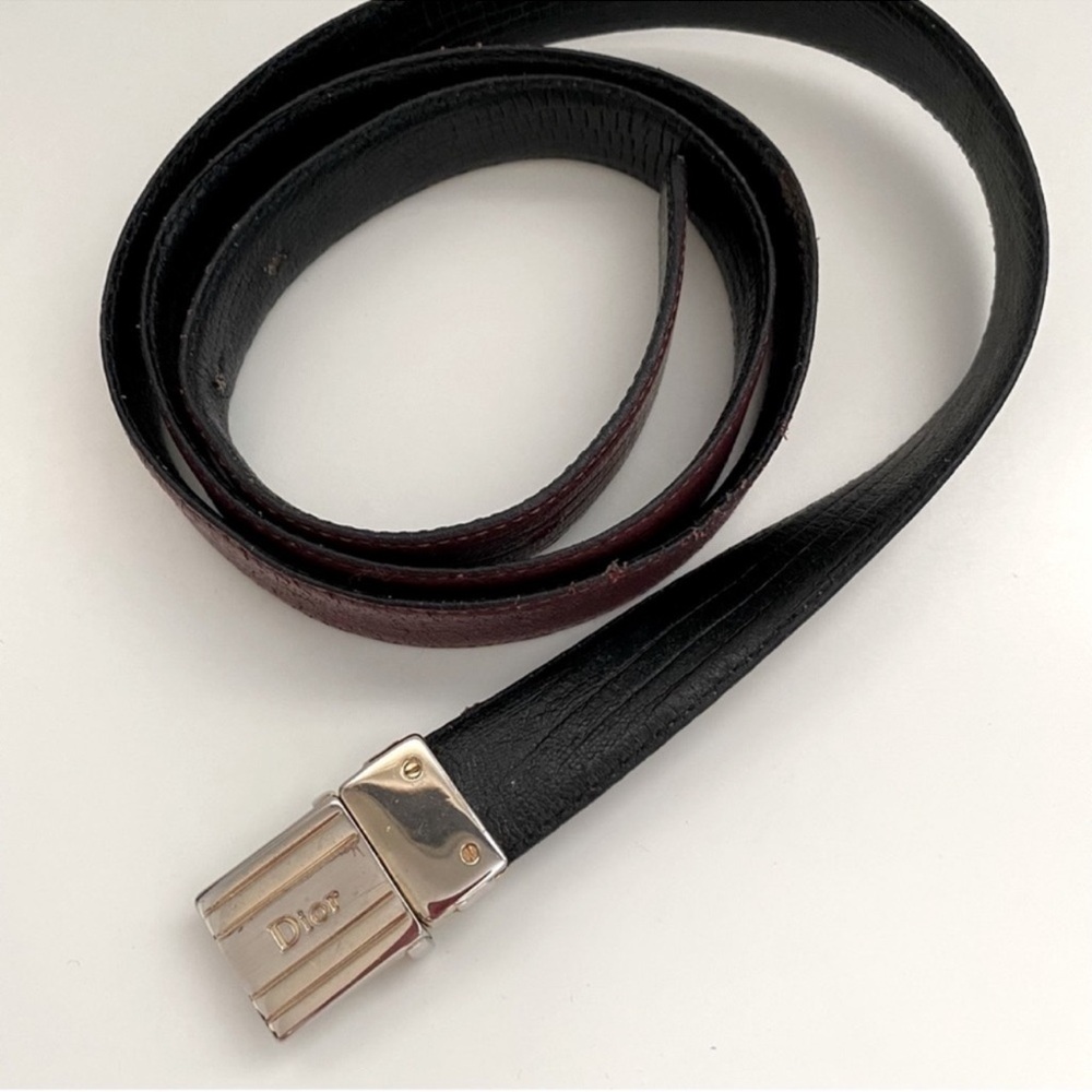 Christian Dior Vintage Double Sided Belt Black Leather with Silver Buckle